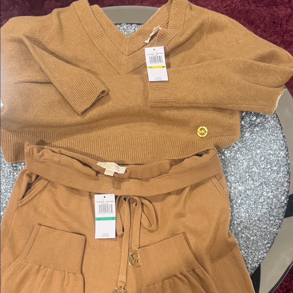 Tan Knit Sweater And Pants Set